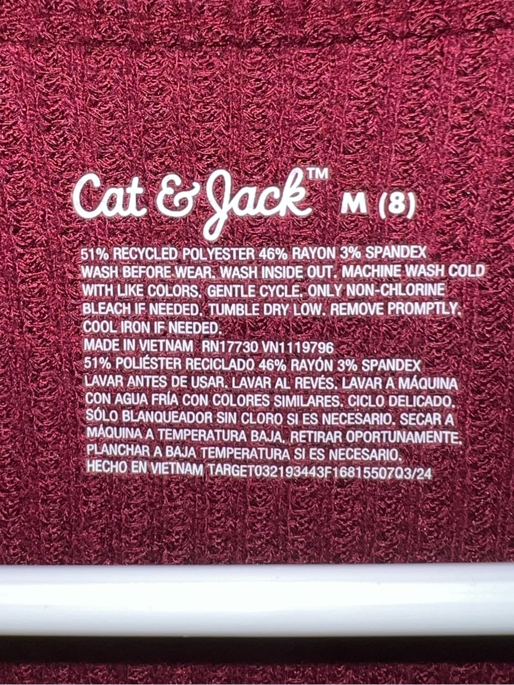Cat & Jack Girls Burgundy Long Sleeve Tiered Ribbed Waffle Knit Dress Size 8 - Picture 6 of 6